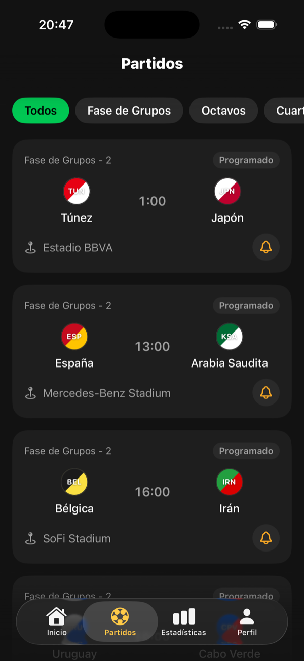 Lista de todos los partidos