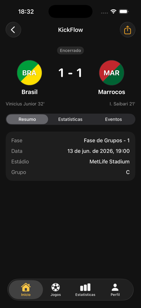 Detalhes da partida ao vivo
