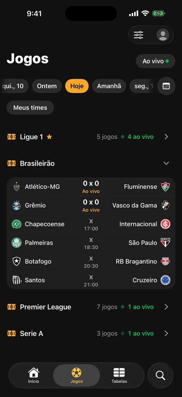 Lista de jogos no KickFlow
